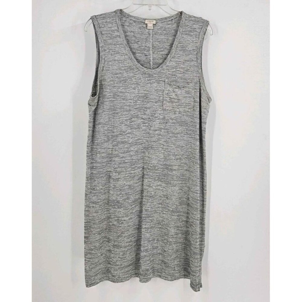 J. Crew Tank Dress Womens Sz L Gray Space Dye Knit Modal Wide Strap Pocket Split